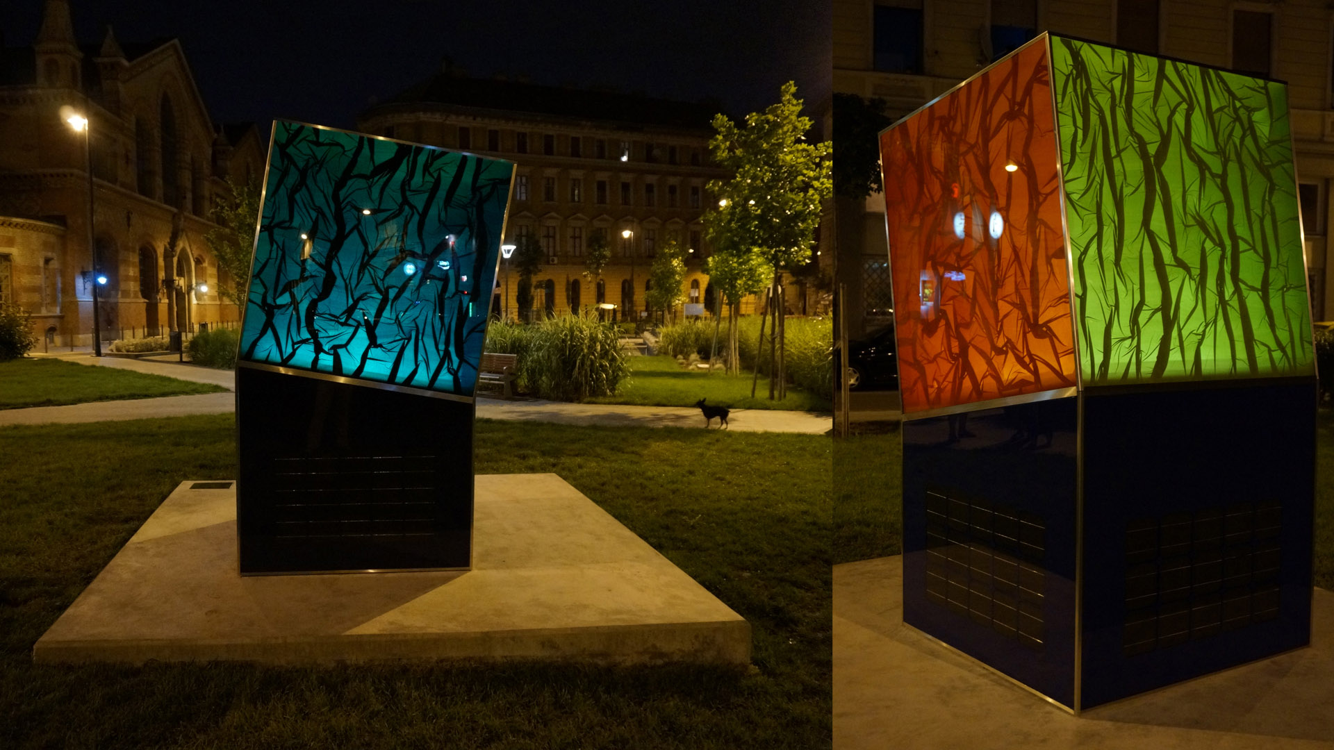 Köztéri installáció | Napelemmel világító üvegtextil, Csarnok tér, Budapest